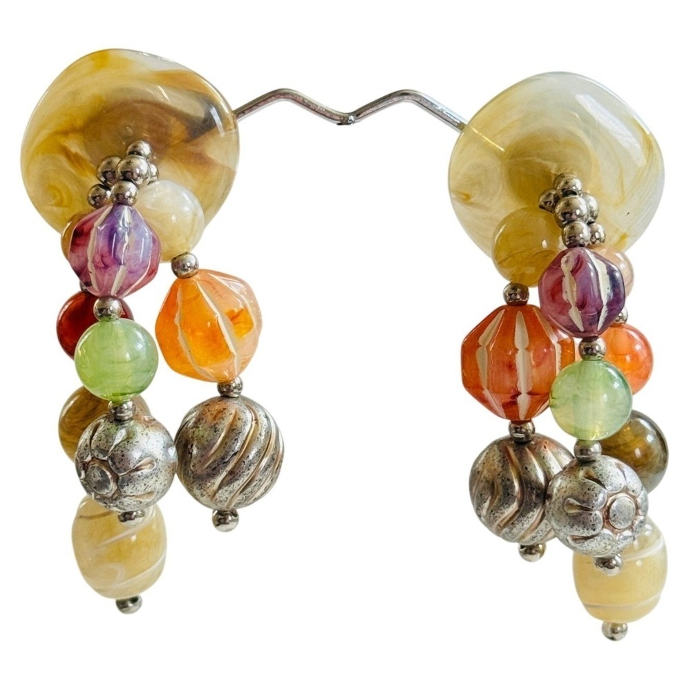 VTG Runway Lucite Burst Earrings Colorful Chunky Earthy Dangle 80s Clip Cluster